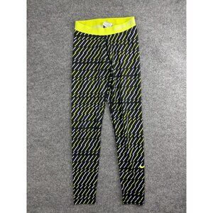 Nike Pro Leggings Mens Medium Black Yellow Compression Leggings Geometric Print